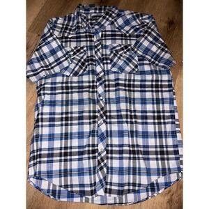 Casual‎ Country 2XL Plaid Western Shirt Blue Black White Short Sleeve Mens